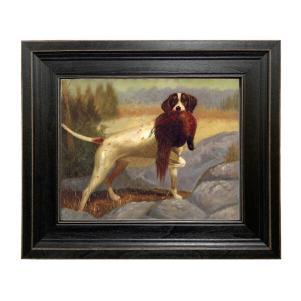 Sporting and Lodge Paintings Pointer With Pheasant Framed Oil Painting Print on Canvas in Distressed Black Wood Frame