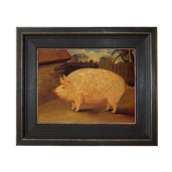Farm and Pastoral Paintings Prize Sow Pig (c. 1840) Framed Oil Painting Print on Canvas in Distressed Black Wood Frame