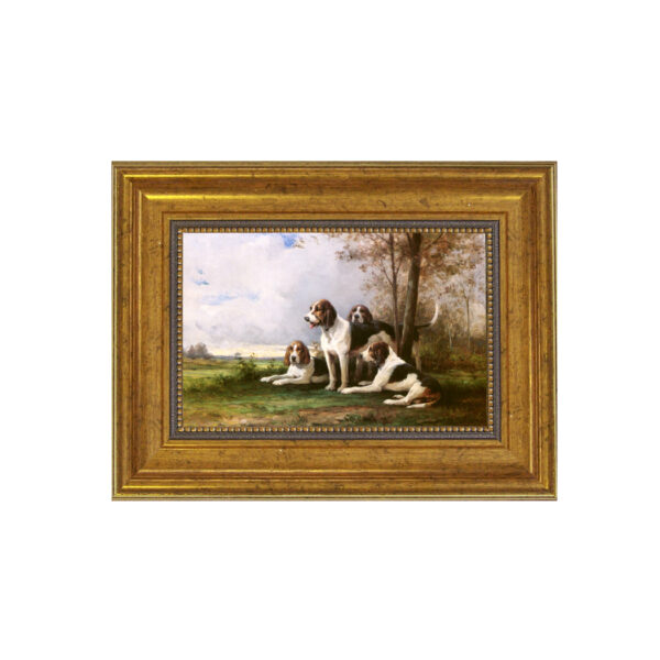 Sporting and Lodge Paintings Equestrian A Moment’s Rest Framed Oil Painting Print on Canvas in Antiqued Gold Frame. A 4″ x 6″ framed to 7-1/2″ x 9-1/2″.