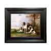 Sporting and Lodge Paintings Dogs A Moment’s Rest Framed Oil Painting Print on Canvas in Distressed Black Wood Frame