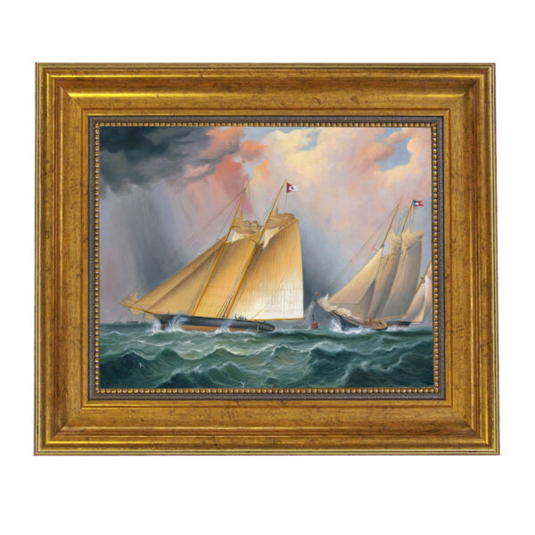 Nautical Paintings Dauntless and Sappho (c. 1871) by Buttersworth Framed Oil Painting Print on Canvas in Antiqued Gold Frame
