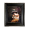 Portrait and Primitive Paintings Girl with Rabbit Framed Oil Painting Print on Canvas in Distressed Black Wood Frame
