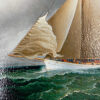 Nautical Nautical Racing Sloop Framed Oil Painting Print on Canvas in Antiqued Gold Frame