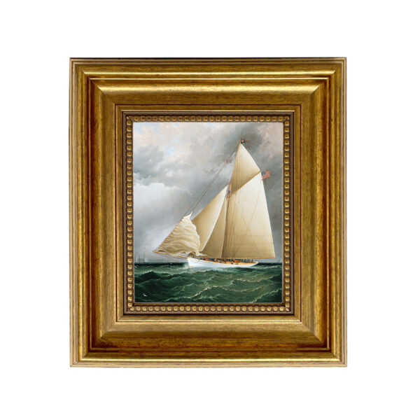 Nautical Nautical Racing Sloop Framed Oil Painting Print on Canvas in Antiqued Gold Frame