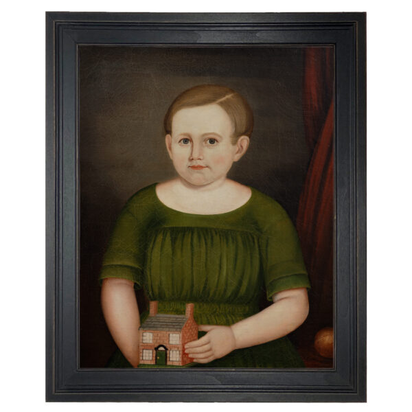 Portrait and Primitive Paintings Early American Francis Wilcox by Joseph Whiting Stock Primitive Folk Art Oil Painting Print on Canvas in Distressed Black Frame