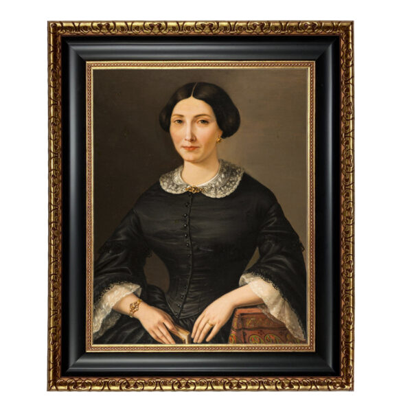 Painting Prints on Canvas Early American Early Victorian Gentlewoman Framed Oil Painting Print on Canvas in Black and Gold Frame