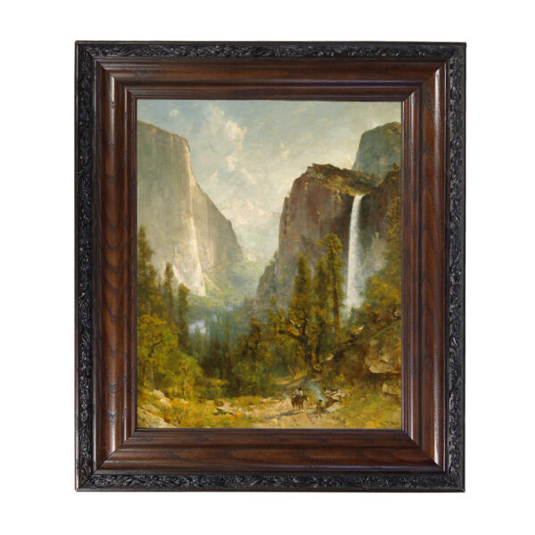 Cabin/Lodge Landscape Bridal Veil Falls Yosemite by Thomas Hill Oil Painting Print Reproduction on Canvas in Brown/Black Solid Oak Frame