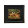 Cabin/Lodge Lodge Doe and Twin Fawns by Tait Framed Oil Painting Print on Canvas in Distressed Black Wood Frame