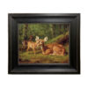Sporting and Lodge Paintings Doe and Twin Fawns by Tait Framed Oil Painting Print on Canvas in Distressed Black Wood Frame