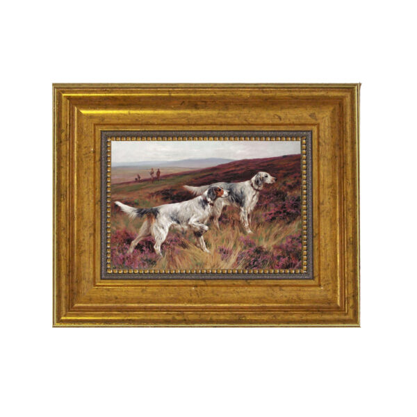 Sporting and Lodge Paintings Two Setters on a Grouse by Arthur Wardle Framed Oil Painting Print on Canvas in Antiqued Gold Frame. A 4″ x 6″ framed to 7-1/2″ x 9-1/2″.