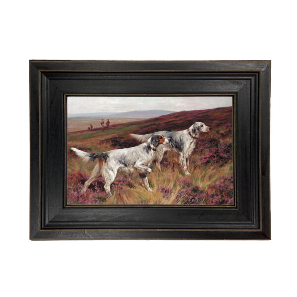 Sporting and Lodge Paintings Two Setters on a Grouse by Arthur Wardle Framed Oil Painting Print on Canvas in Distressed Black Wood Frame