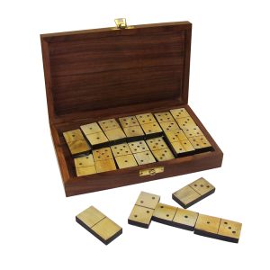 Toys & Games Early American Ox Horn Domino Set in 8″ Wooden  ...