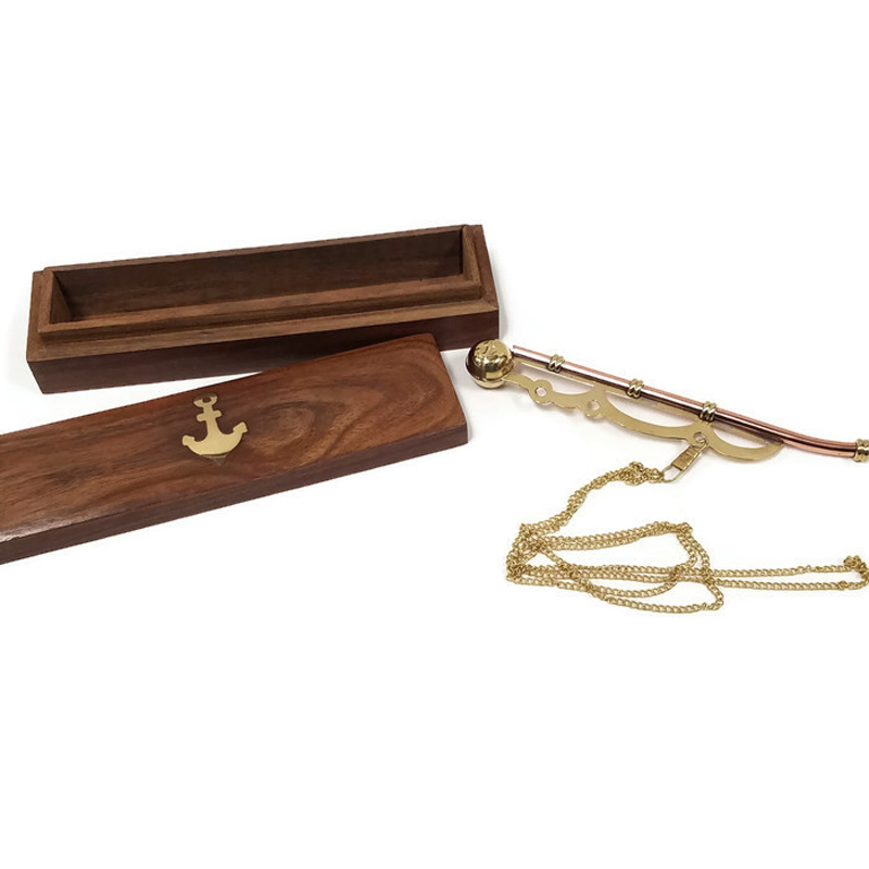 Brass & Copper Bosun's Whistle in Wood Box Nautical Home Decor Antique Vintage 