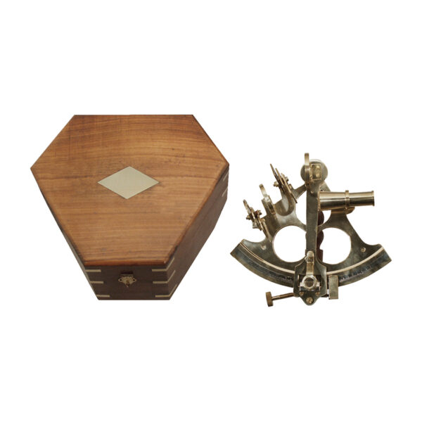 Nautical Instruments Nautical Large 8-1/2″ Solid Polished Brass Nautical Sextant Antique Reproduction in Rosewood Hinged Box with Polished Brass Accent Inlay