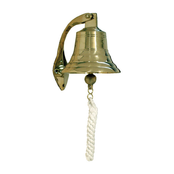 Home Decor Nautical 6″ Nautical Polished Brass Ship Bell with Hinged Hanging Bracket and Braided Rope Clapper Handle – Antique Reproduction