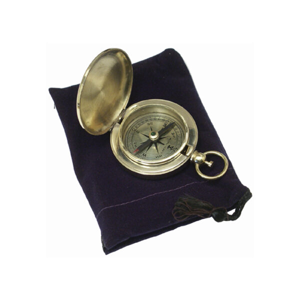 Nautical Instruments Nautical 1-7/8″ Solid Polished Brass Pocket Compass with Felt Storage  and  Carrying Pouch- Antique Vintage Style