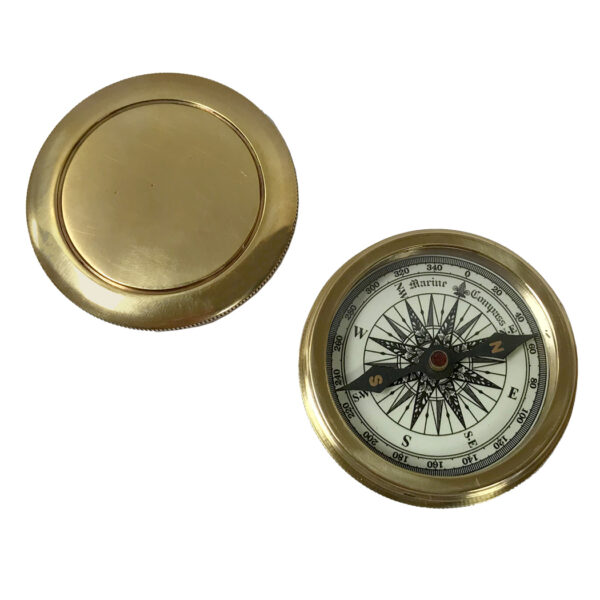 Nautical Instruments Nautical 2-1/4″ Solid Polished Brass Pocket Compass with Screw-On Lid Antique Reproduction