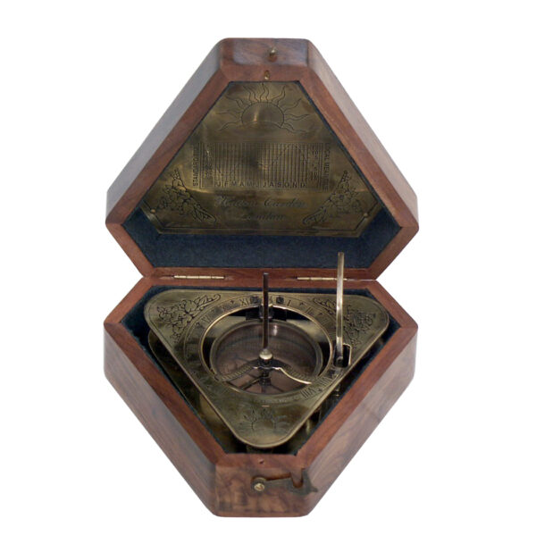 Nautical Instruments Nautical 4-1/2″ Antiqued Brass Sundial Compass with Wooden Box- Antique Vintage Style