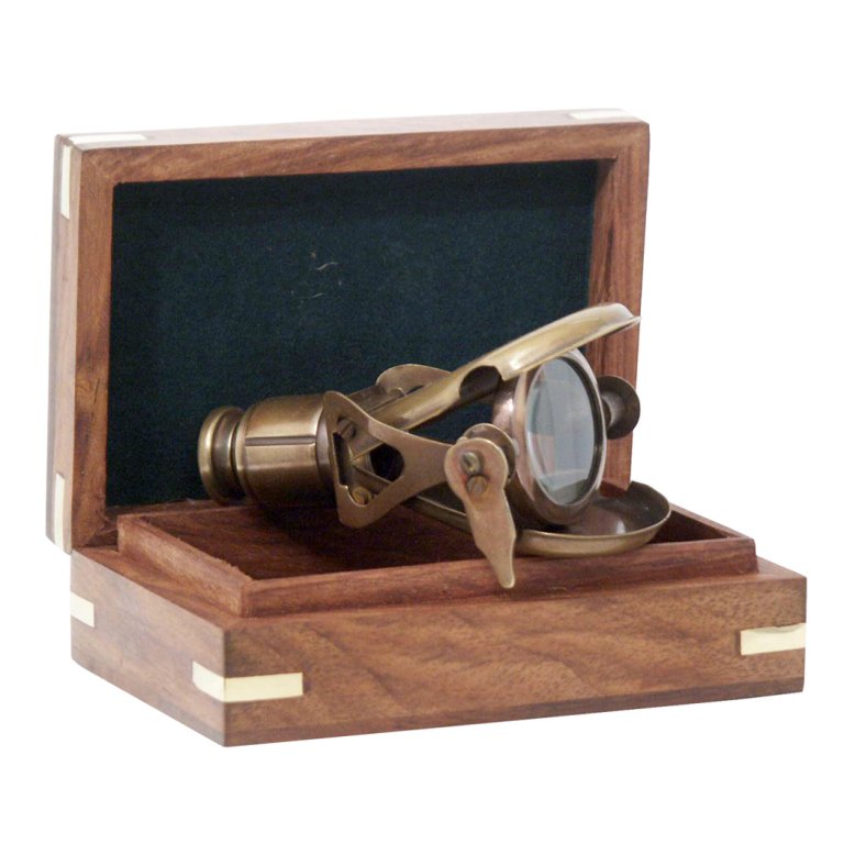 Handheld Brass Telescope in 4" Wooden Box Antique Vintage Style