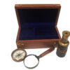 Nautical Instruments Nautical Old World Maritime Navigation Replica Set with Travel Telescope –  Compass –  Magnifying Glass in 6-1/2″ Rosewood Storage Box – Antique Reproduction