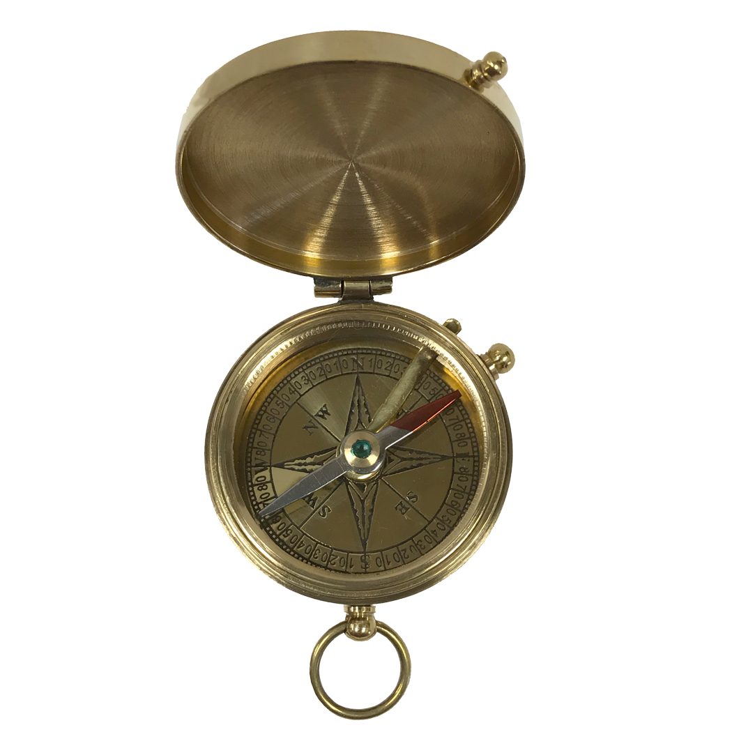 2 Solid Polished Brass Pocket Compass with Flip-Top Lid Antique  Reproduction