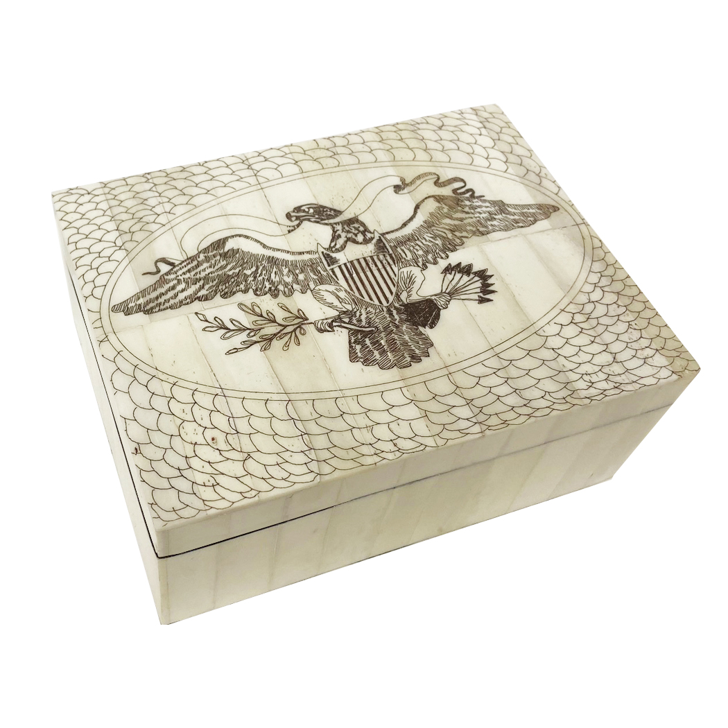 Scrimshaw/Horn & Bone Boxes Early American 6-1/2″ Eagle Scrimshaw Bone Box  ...