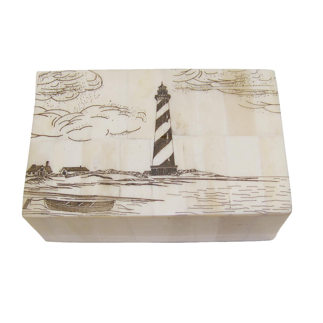 Scrimshaw/Horn & Bone Boxes Nautical 5-1/4″ Cape Hatteras Lighthouse  ...