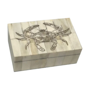 Scrimshaw/Horn & Bone Boxes Nautical 5-1/4″ x 3-1/4″ x 2″ Etched Blue Crab Scrimshaw Bone Box Antique Reproduction with Removable Lid