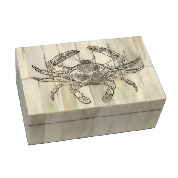 Scrimshaw Boxes Sea Creatures 5-1/4″ x 3-1/4″ x 2″ Etched Blue Crab Scrimshaw Bone Box Antique Reproduction with Removable Lid
