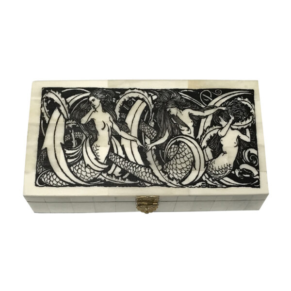 Bone Boxes Nautical 6-1/4″ Printed Mermaids Bone Box Antique Reproduction with Hinged Lid