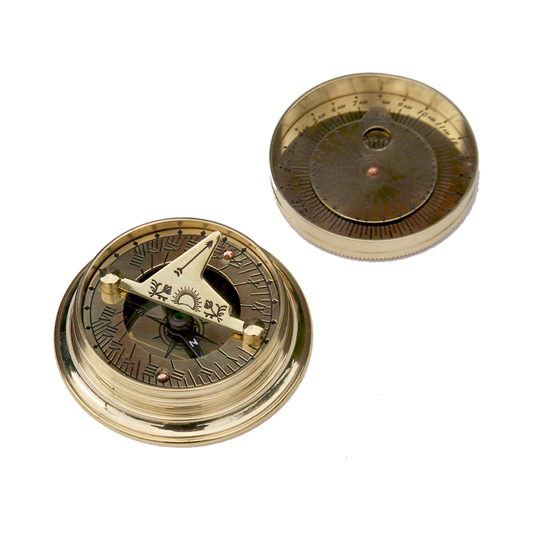 4-1/2 Antiqued Brass Sundial Compass with Wooden Box