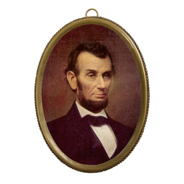 Portrait Revolutionary/Civil War 6-1/4″ Abraham Lincoln Print in Antiqued Beaded Brass Frame- Antique Vintage Style