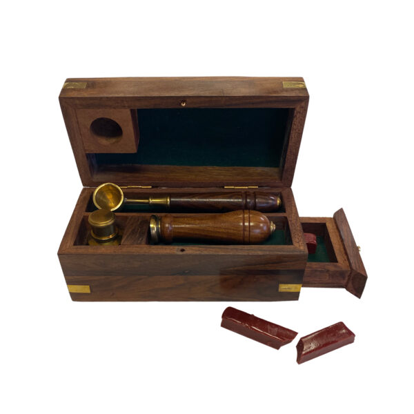 Seals/Wax Writing 5-1/2″ Wax Seal Kit in Wooden Box – Antique Vintage Style Writing Accessories