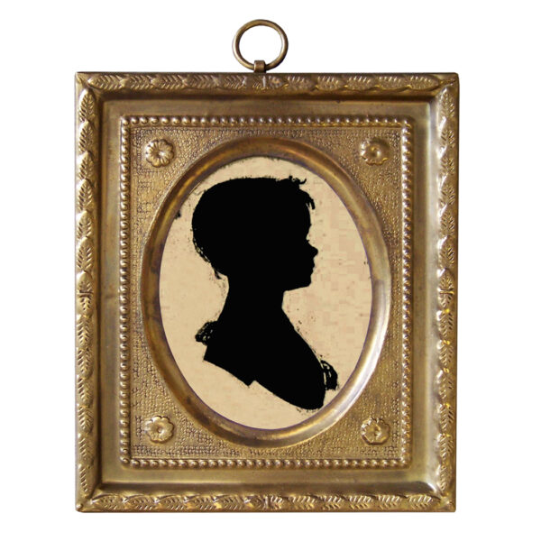 Portrait Early American 4-1/2″ Miniature Silhouette of Girl by Doyle in Embossed Brass Frame- Antique Vintage Style