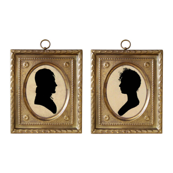 Home Decor Early American 4-1/2″ Framed Silhouette Prints of Man and Woman- Antique Vintage Style