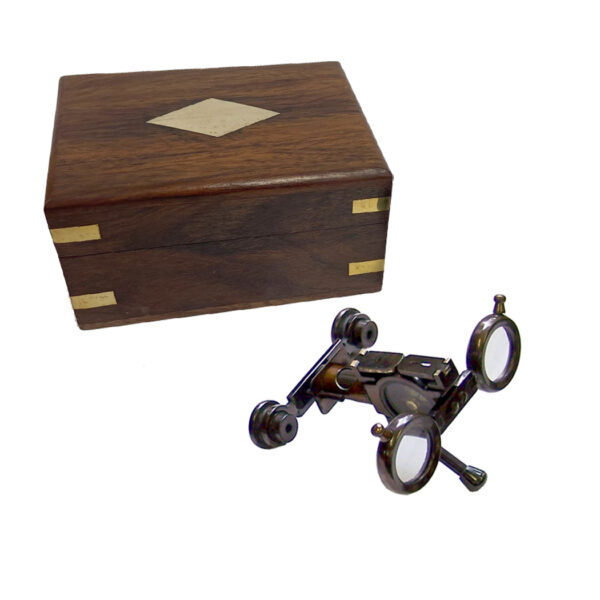 Nautical Instruments Nautical 3-1/2″ Folding Binoculars in Wooden Box- Antique Reproduction