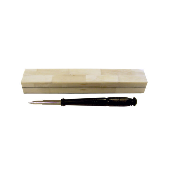 Writing Boxes Writing 8-1/4″ Bone Pen Box with Black Horn Nib Pen