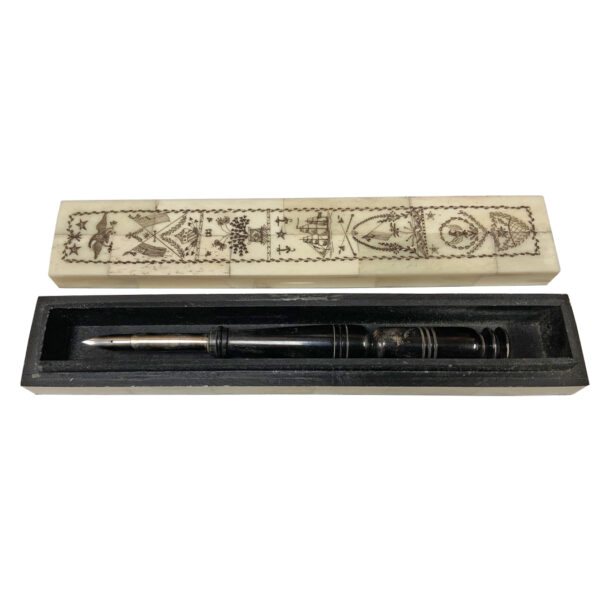 Writing Boxes & Travel Trunks Nautical 8-1/4 “Americana” Scrimshaw Pen Box comes with Turned Horn Nib Pen.