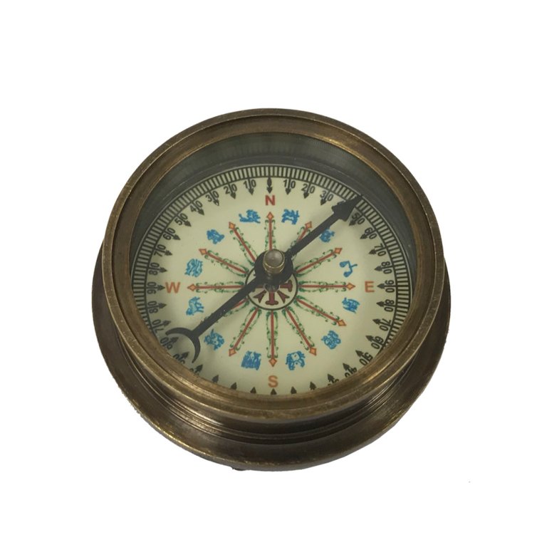 2-1/4 Antiqued Solid Brass Compass Reproduction With 100-Year Calendar ...