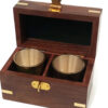 Home Decor Nautical Set of 2 Polished Brass Rum Cups with Silver Plating in 4″ Rosewood Storage Box- Antique Reproduction