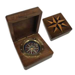 Compasses Nautical 3″ Wood Compass Box with Inlaid  ...