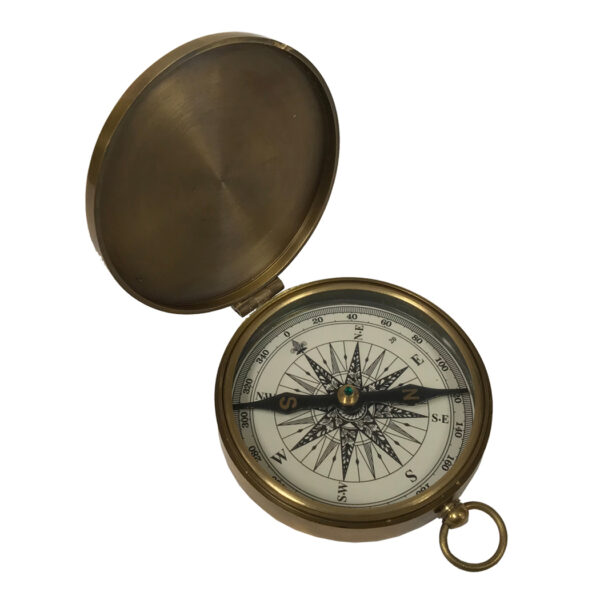 Nautical Instruments Nautical 3″ Antiqued Brass Compass with Hinged Lid Antique Reproduction