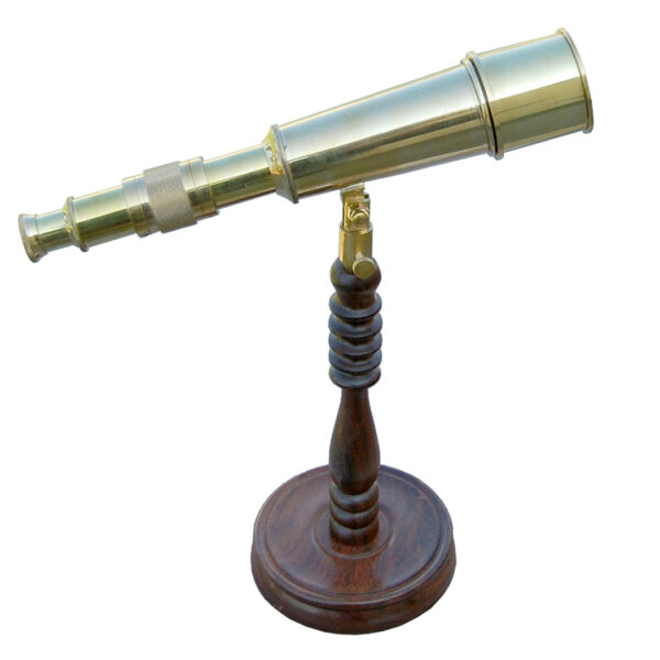 Nautical Instruments Nautical 10-3/4″ Polished Brass Tabletop Antique Telescope on Solid 9″ Rosewood Pedestal Stand – Antique Reproduction