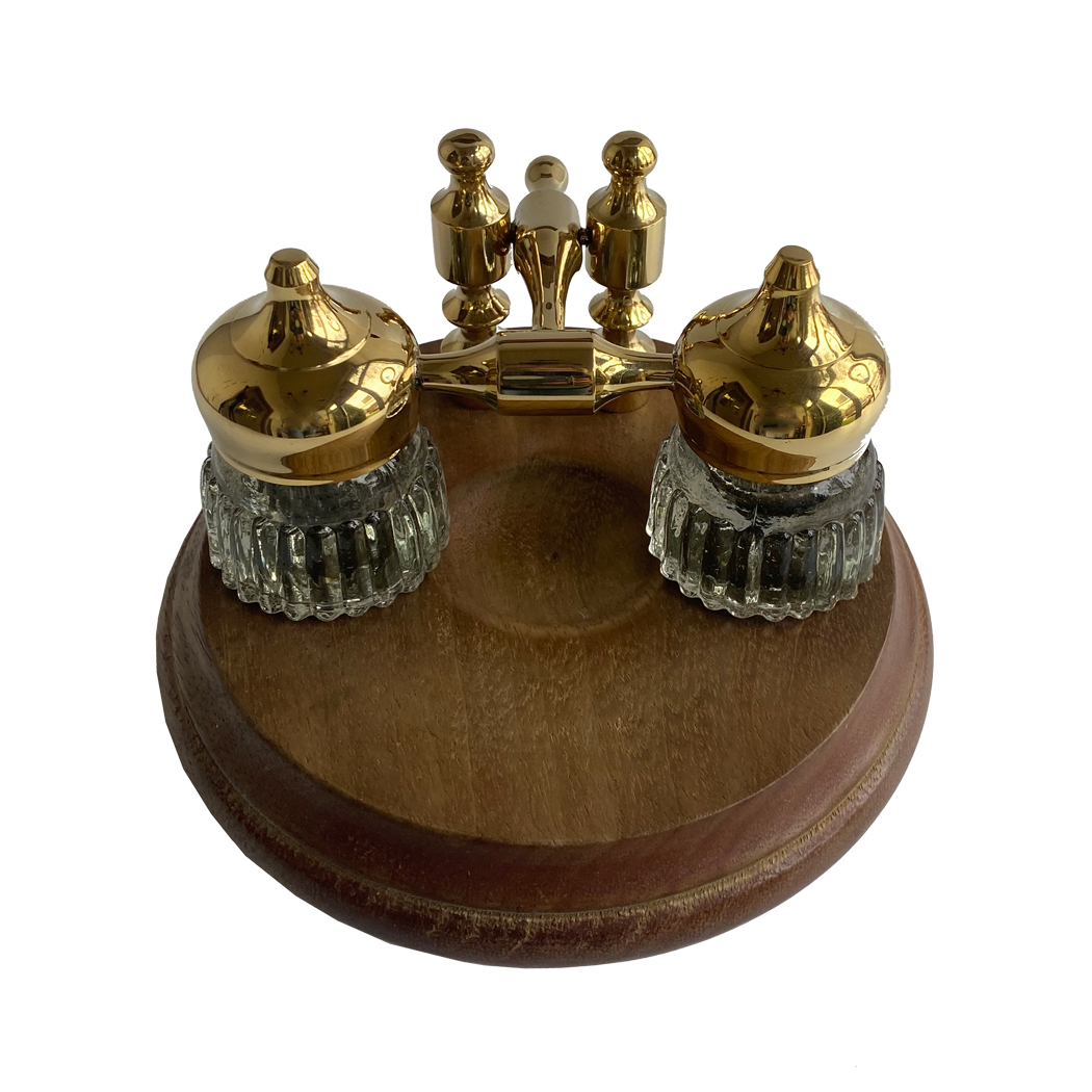 Inkwells Writing Wood and Polished Solid Brass Dual Ink ...