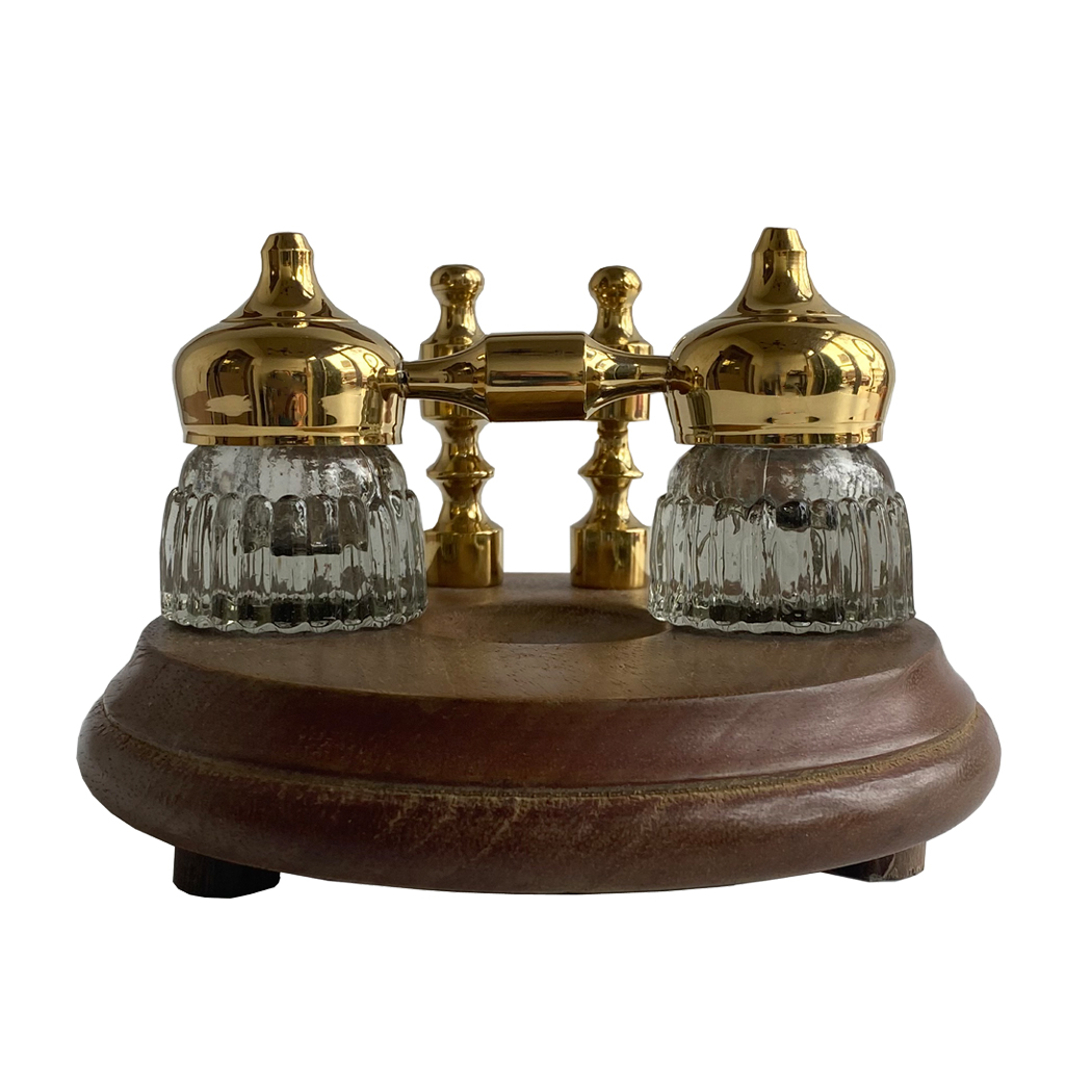 Inkwells Writing Wood and Polished Solid Brass Dual Ink ...