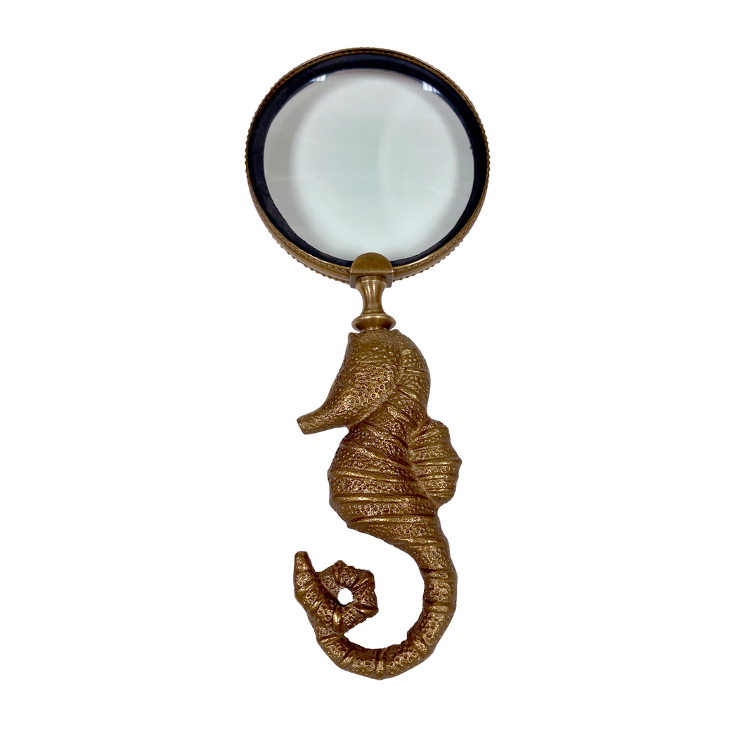 Vintage Antique Style Brass Seahorse Magnifying Glass Desk Hand Lens 