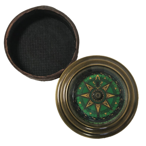 Compasses Nautical 2-3/4″ Brass Compass in Decorative Embossed Leather-Wrapped Cylinder Case- Antique Vintage Style