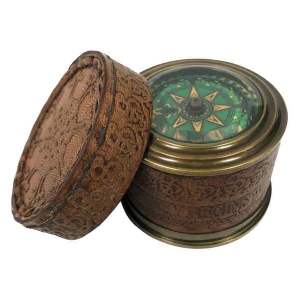 Nautical Instruments Nautical 2-3/4″ Brass Compass in Decorative Embossed Leather-Wrapped Cylinder Case- Antique Vintage Style