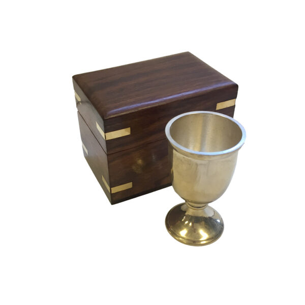 Home Decor Nautical 2-5/8″ Nautical Brass Rum Cup with 3-1/2″ Wooden Box – Antique Vintage Style
