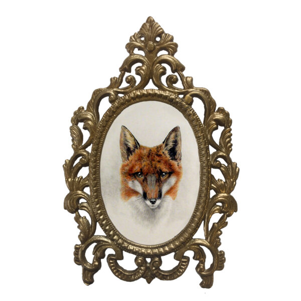 Home Decor Equestrian 7-1/2″ X 5″ Fox Print in Metal Alloy (Brass Painted Finish) Victorian Tabletop Frame – Antique Vintage Style